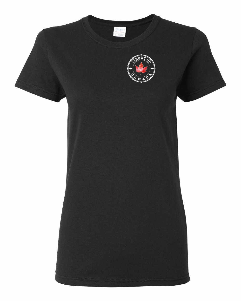 Elbows Up Leaf Left Chest and Back Women's Tee - Gildan Canada (sewn Internationally)