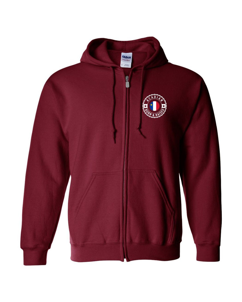 Acadian Born and Raised Acadian Flag Center - Left Chest and Back Zip Hoodie - Unisex