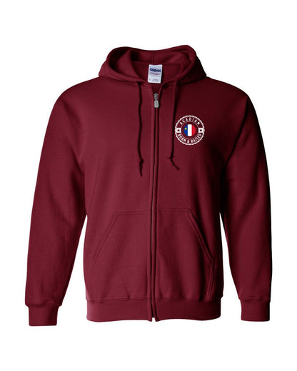Acadian Born and Raised Acadian Flag Center - Left Chest and Back Zip Hoodie