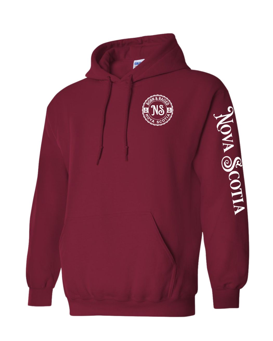 Born and Raised Nova Scotia Left Chest and Sleeve Pullover Hoodie