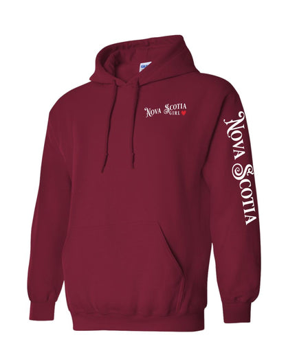 Nova Scotia Girl Red Heart Left Chest and Sleeve Pullover Hoodie