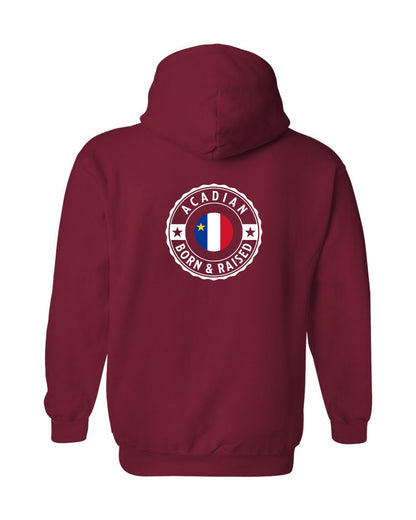 Acadian Born and Raised Acadian Flag Center - Left Chest and Back Zip Hoodie