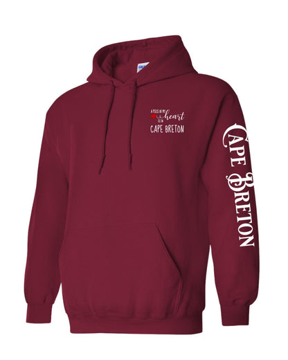 A piece of my heart is in Cape Breton Red Heart Left chest and Sleeve Pullover Hoodie