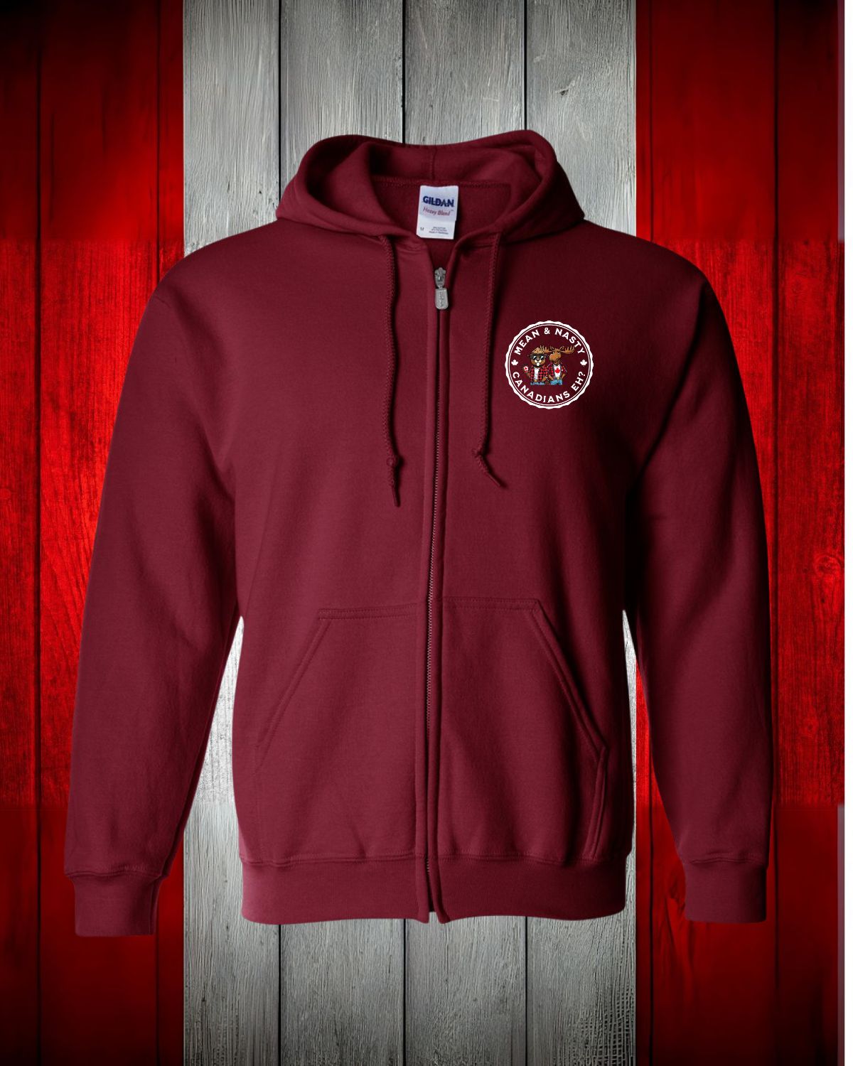 Mean and Nasty Canadians Eh! Left Chest Zip Hoodie
