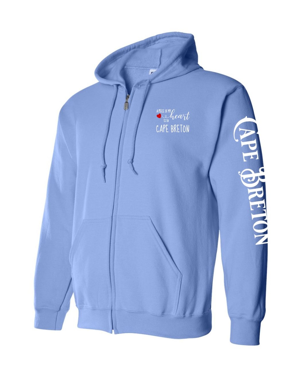 A piece of my heart is in Cape Breton Red Heart Left Chest and Sleeve Zip Hoodie