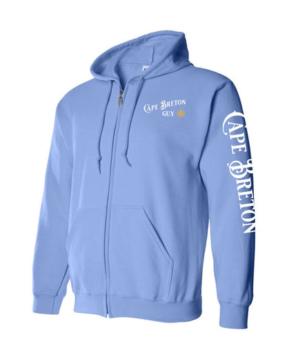 Cape Breton Guy Yellow Compass  Left Chest and Sleeve Zip Hoodie