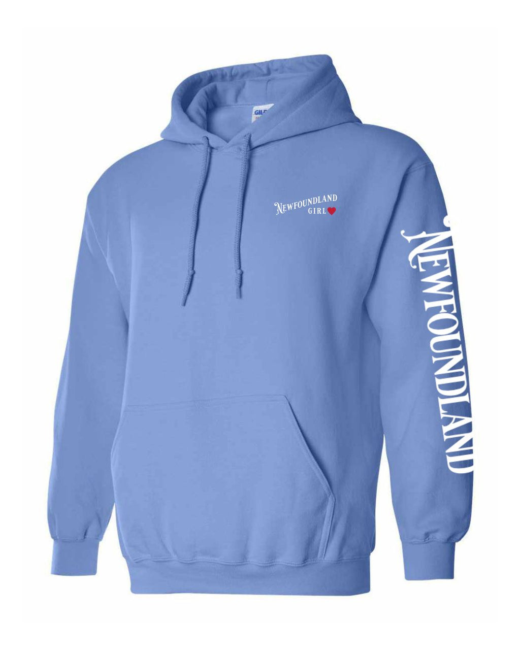 NFLD Girl Red Heart Left Chest and Sleeve Pullover Hoodie - Unisex