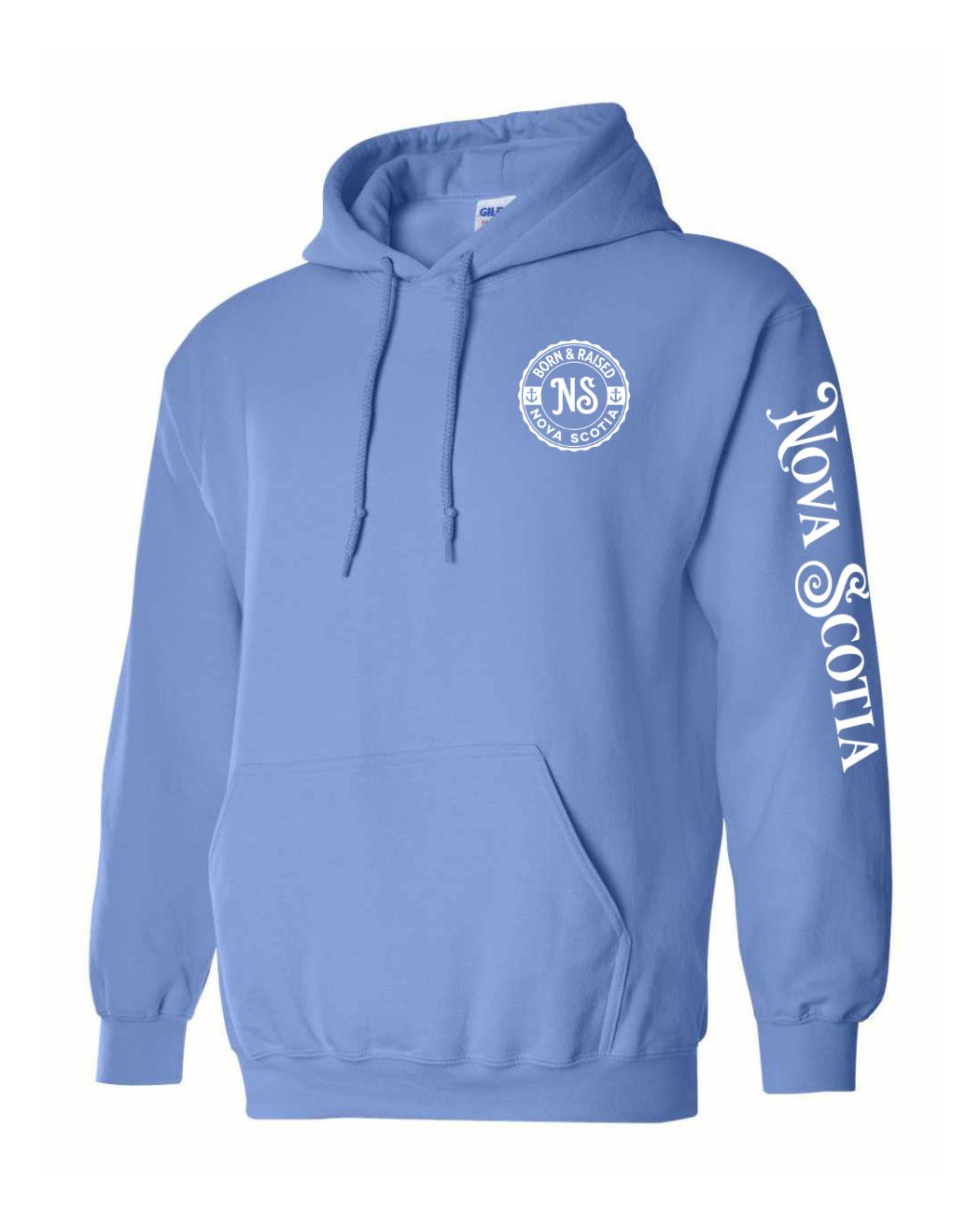 Born and Raised Nova Scotia Left Chest and Sleeve Pullover Hoodie