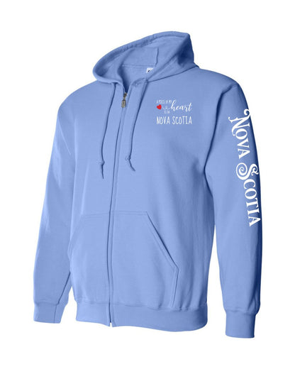A piece of my heart is in Nova Scotia Left Chest and Sleeve Zip Hoodie
