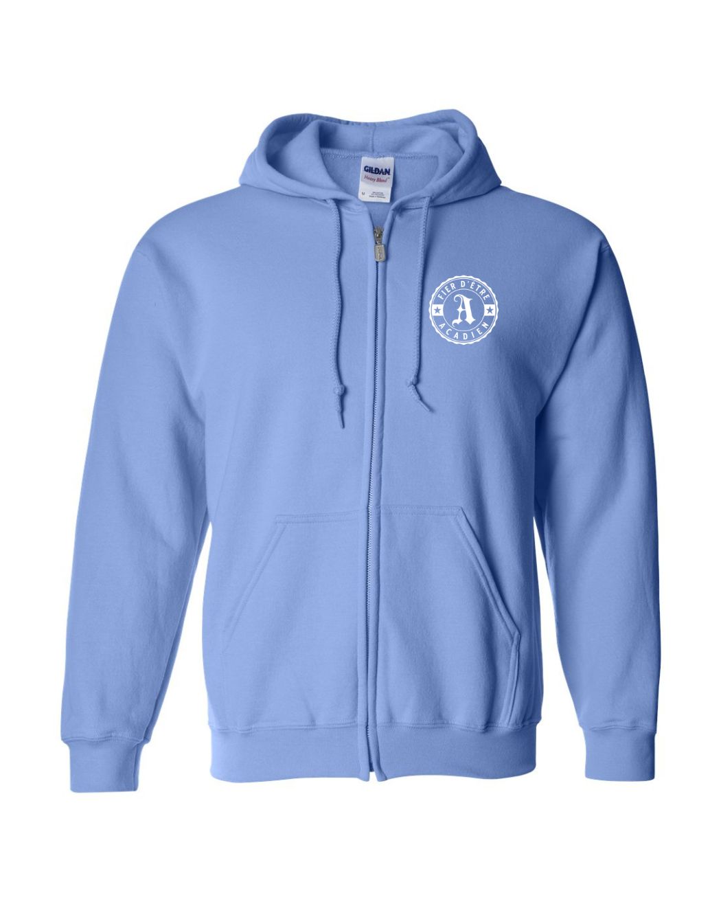 Fier D'etre Acadien White Design Left Chest Only French Zip Hoodie
