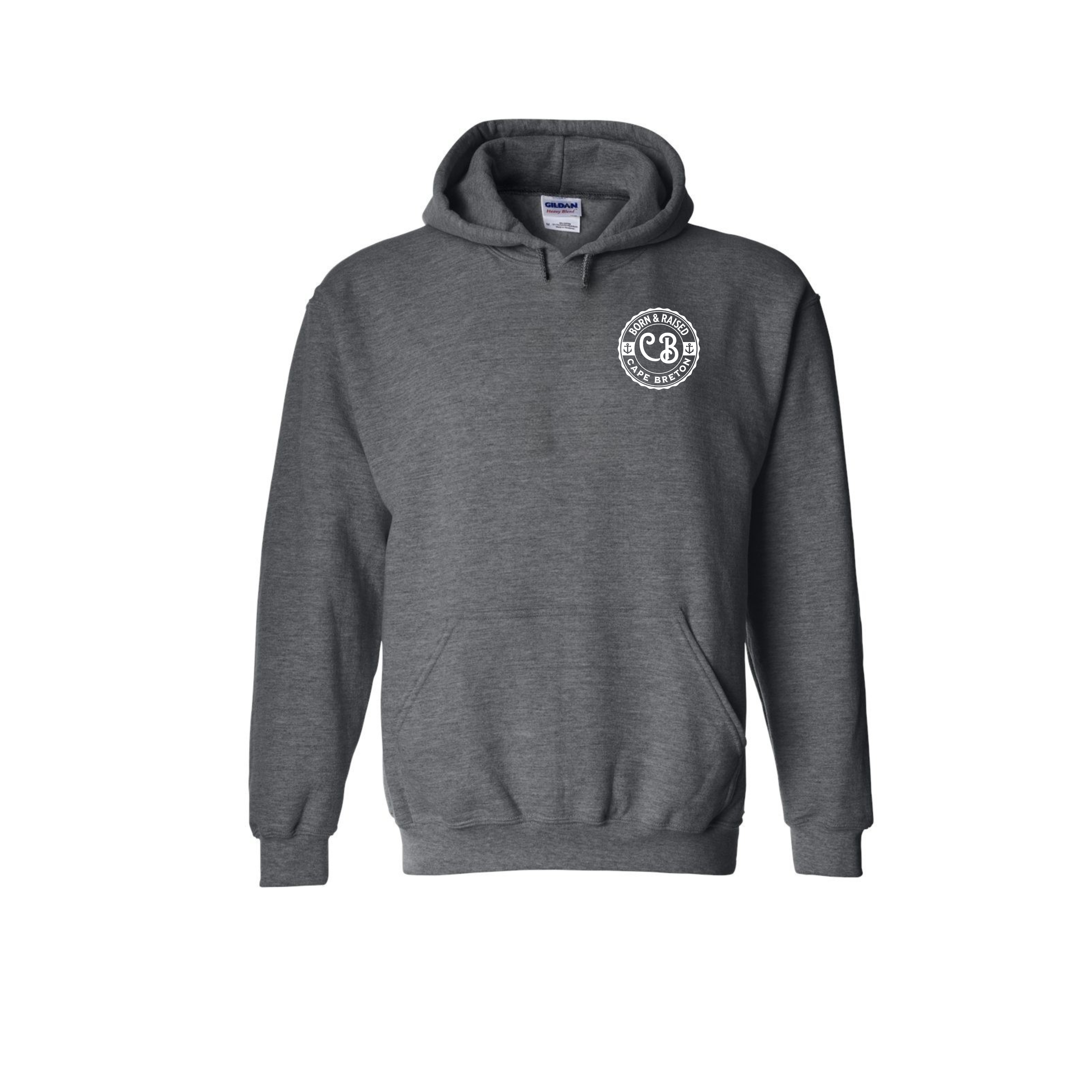 Born & Raised CB Left Chest Dark Heather Grey Large Pullover Hoodie - OVERSTOCK SALE - Unisex