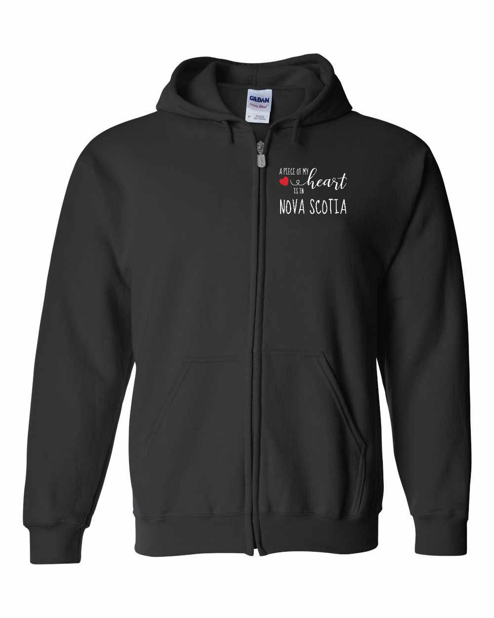 A piece of My heart in NS (Red Heart) Left Chest and Back Zip Hoodie - Unisex