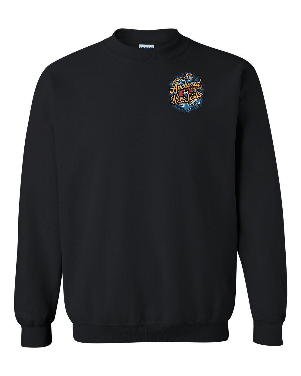 Anchored In Nova Scotia (Old Design) Left Chest and Back crew-neck