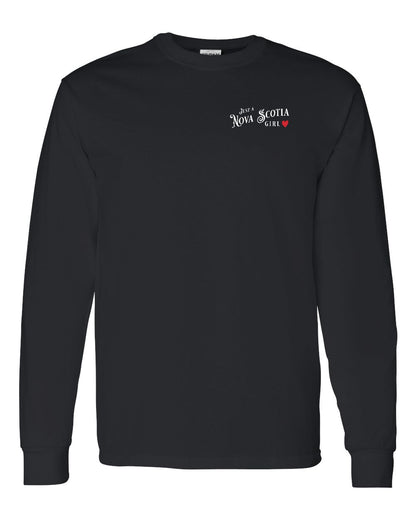 Just a Nova Scotia Girl Red Heart Left Chest Long Sleeve Tee
