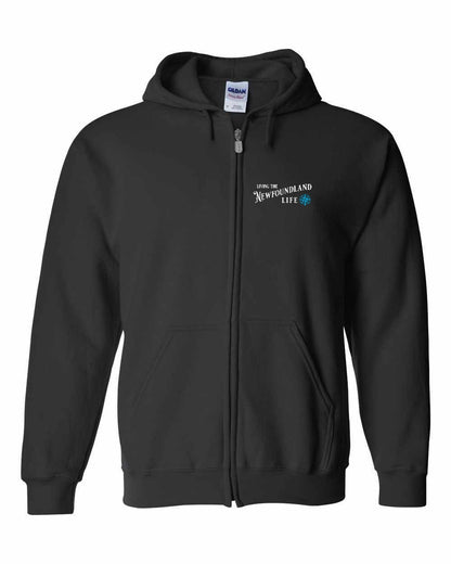 Living the Newfoundland Life blue Left Chest Zip Hoodie