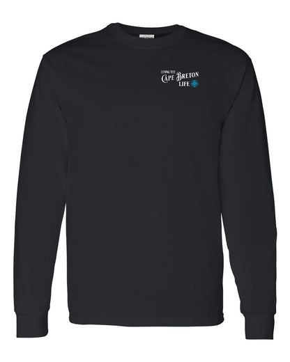 Living the Cape Breton Life blue Left Chest and Back Long Sleeve Tee