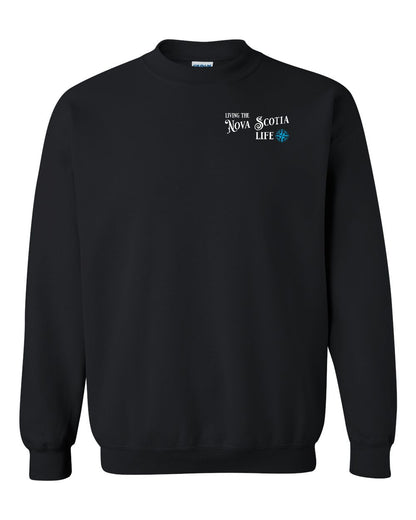 Living the Nova Scotia Life blue Left Chest and Back crew-neck