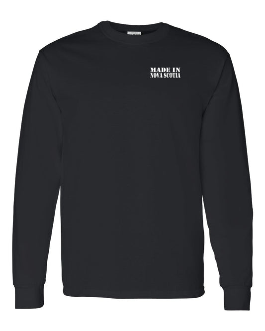 Made In Nova Scotia ( White Lettering) Left Chest and Back Long Sleeve Tee