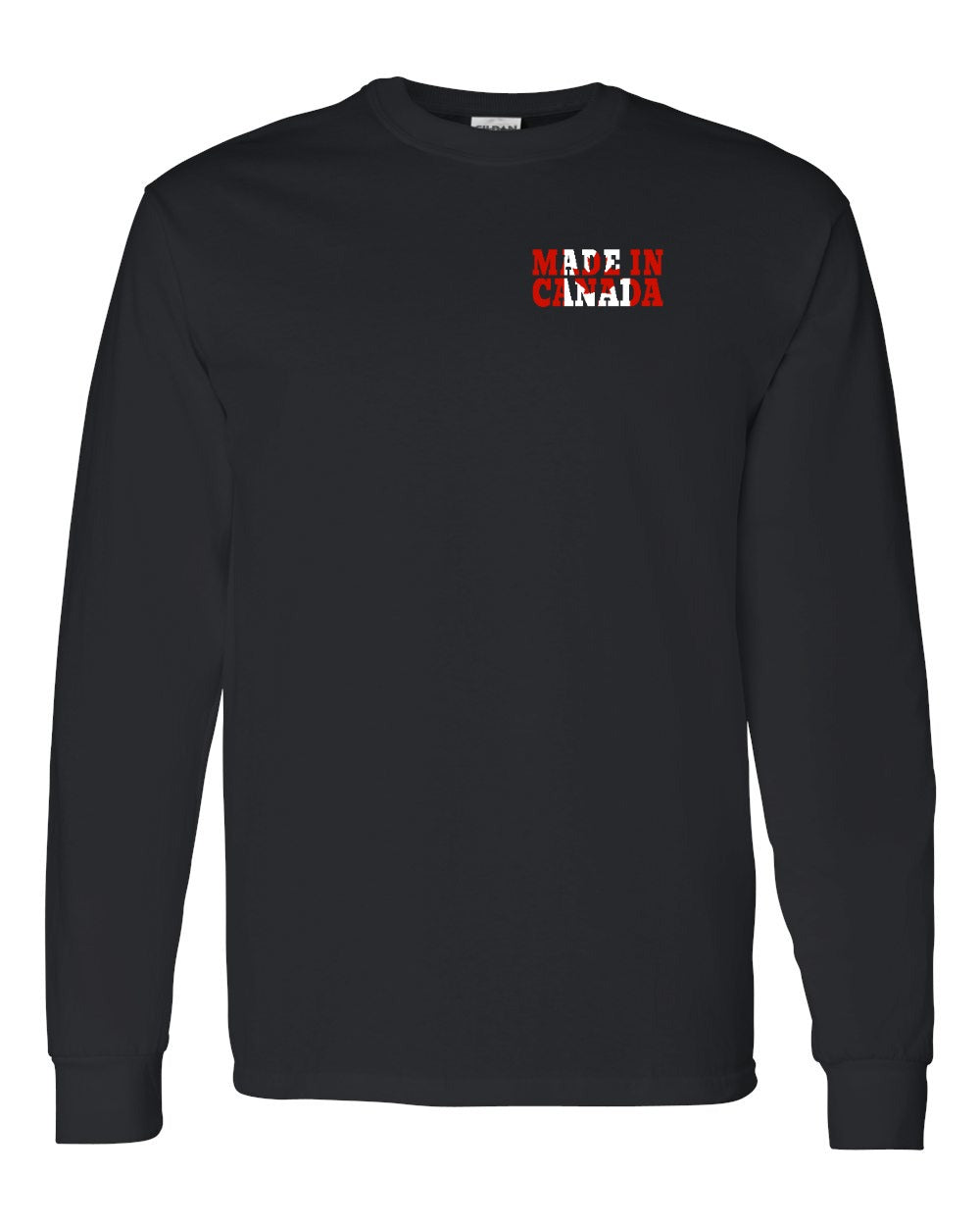 Made in Canada Flag Background Left Chest and Back Long Sleeve - Gildan Canada (sewn Internationally) - Unisex