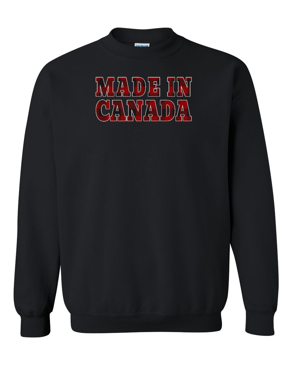 Made in Canada Plaid Background Crewneck Sweatshirt - Gildan Canada (sewn Internationally) - Unisex