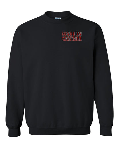 Made in Canada Plaid Background Left Chest and Back Crewneck