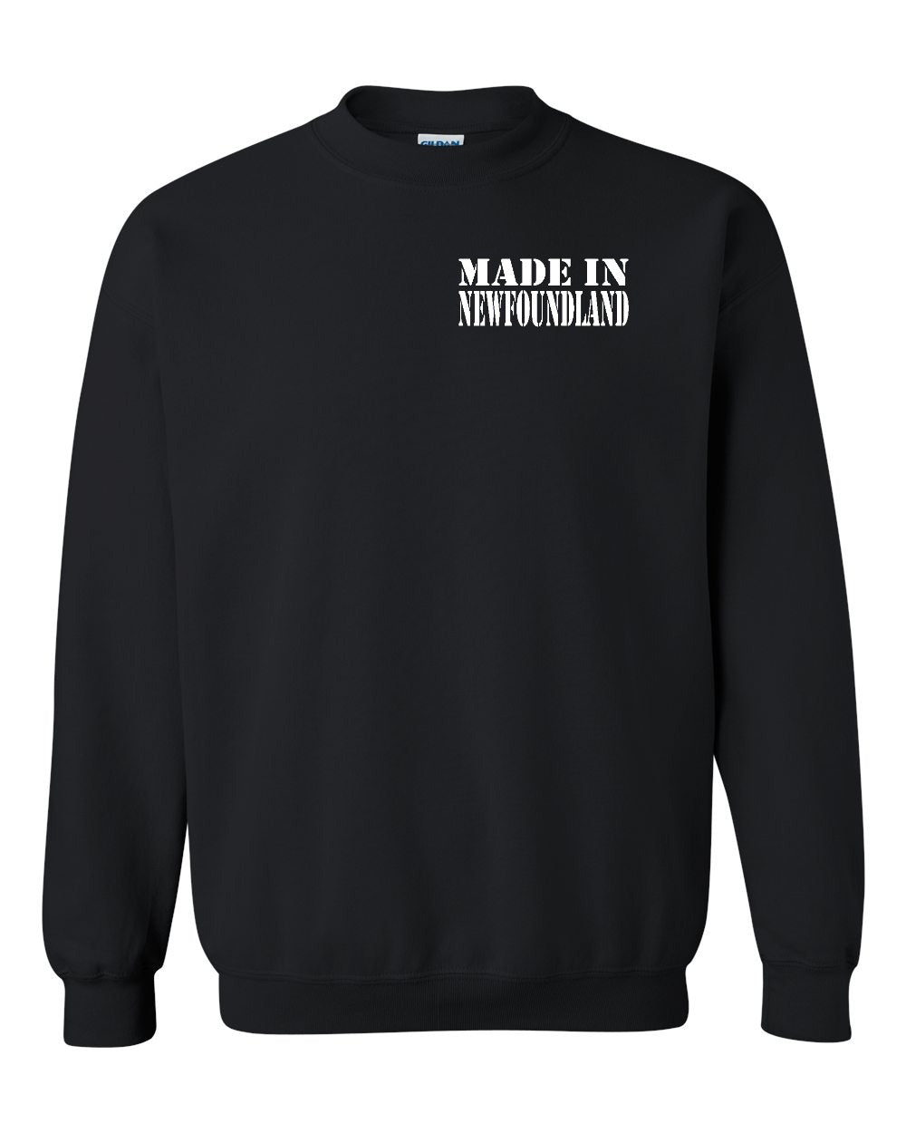 Made In NFLD ( White Lettering) Left Chest and Back Crewneck Sweatshirt - Unisex
