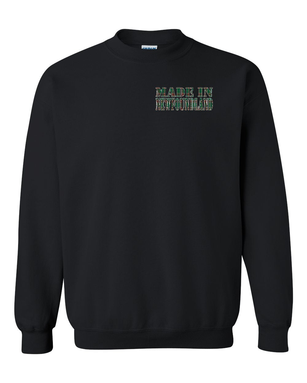 Made In NFLD ( Tartan Lettering) Left Chest and Back Crewneck Sweatshirt - Unisex
