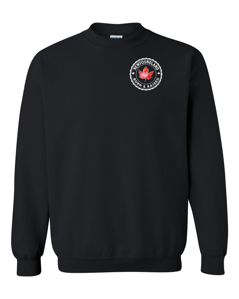 Born and Raised NFLD Left Chest and Back Crewneck Sweatshirt - Gildan Canada (sewn Internationally) - Unisex