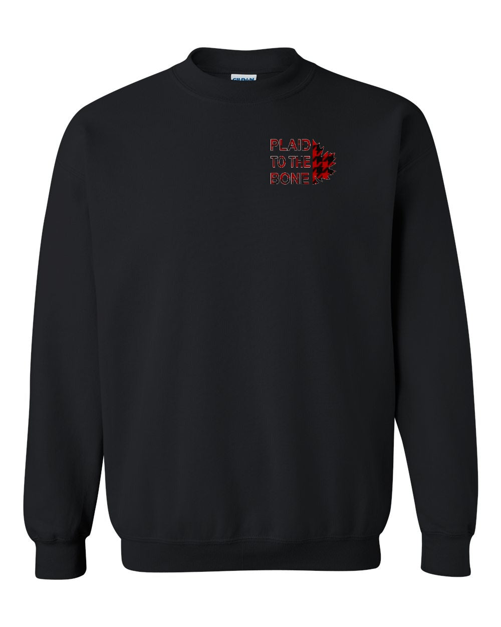 Plaid to the Bone Stacked Leaf Left Chest and Back Crewneck