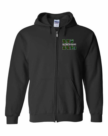 Newfoundland and Labrador Saltwater Raised Left Chest and Back Zip Hoodie