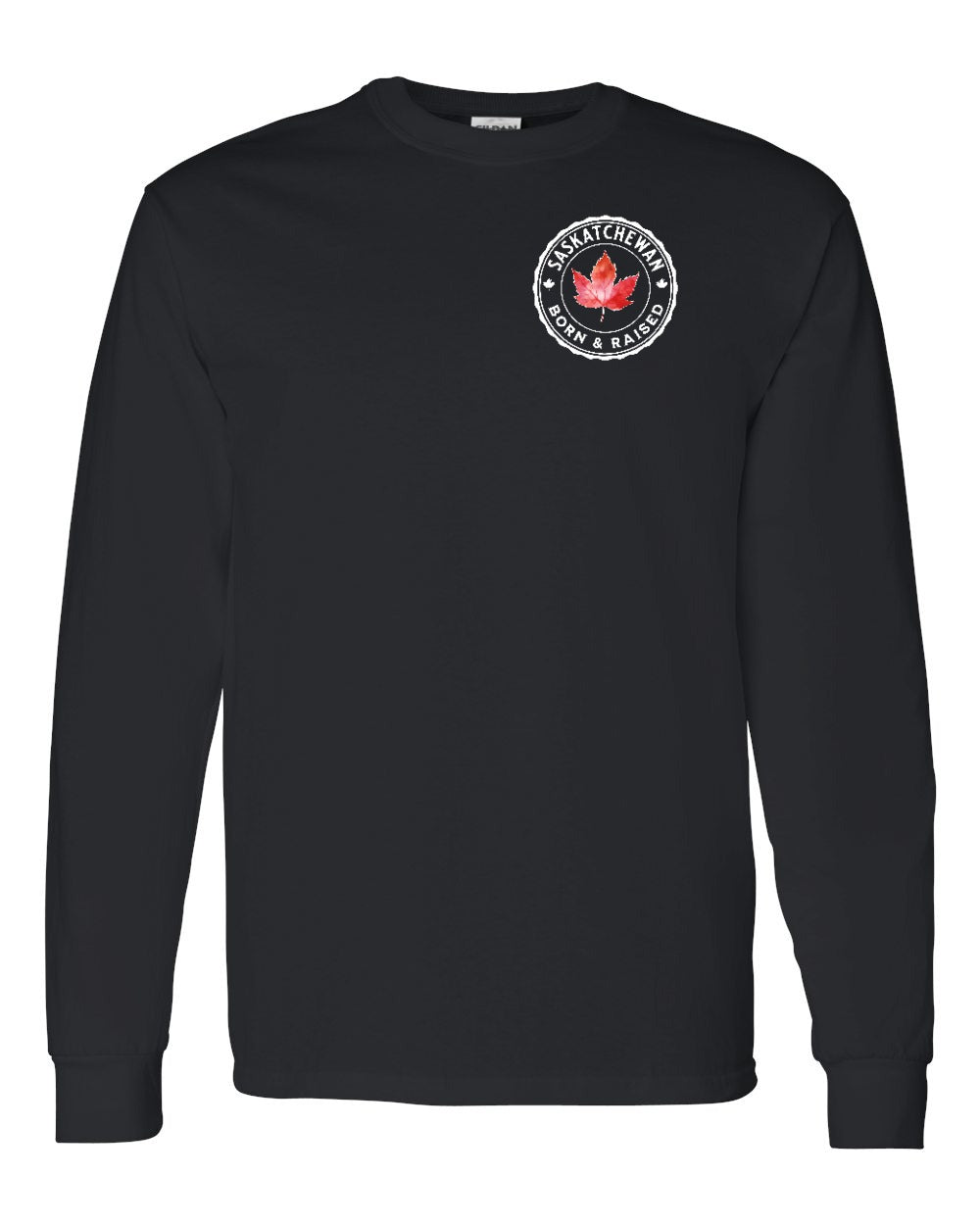 Born and Raised Saskatchewan Left Chest and Back Long Sleeve - Gildan Canada (sewn Internationally) - Unisex