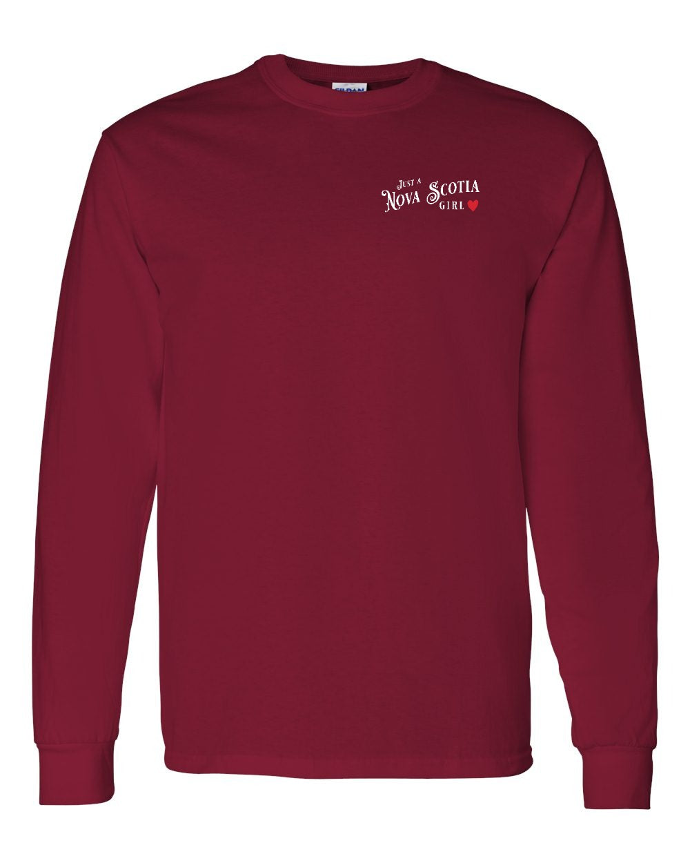 Just a Nova Scotia Girl Red Heart Left Chest Long Sleeve Tee