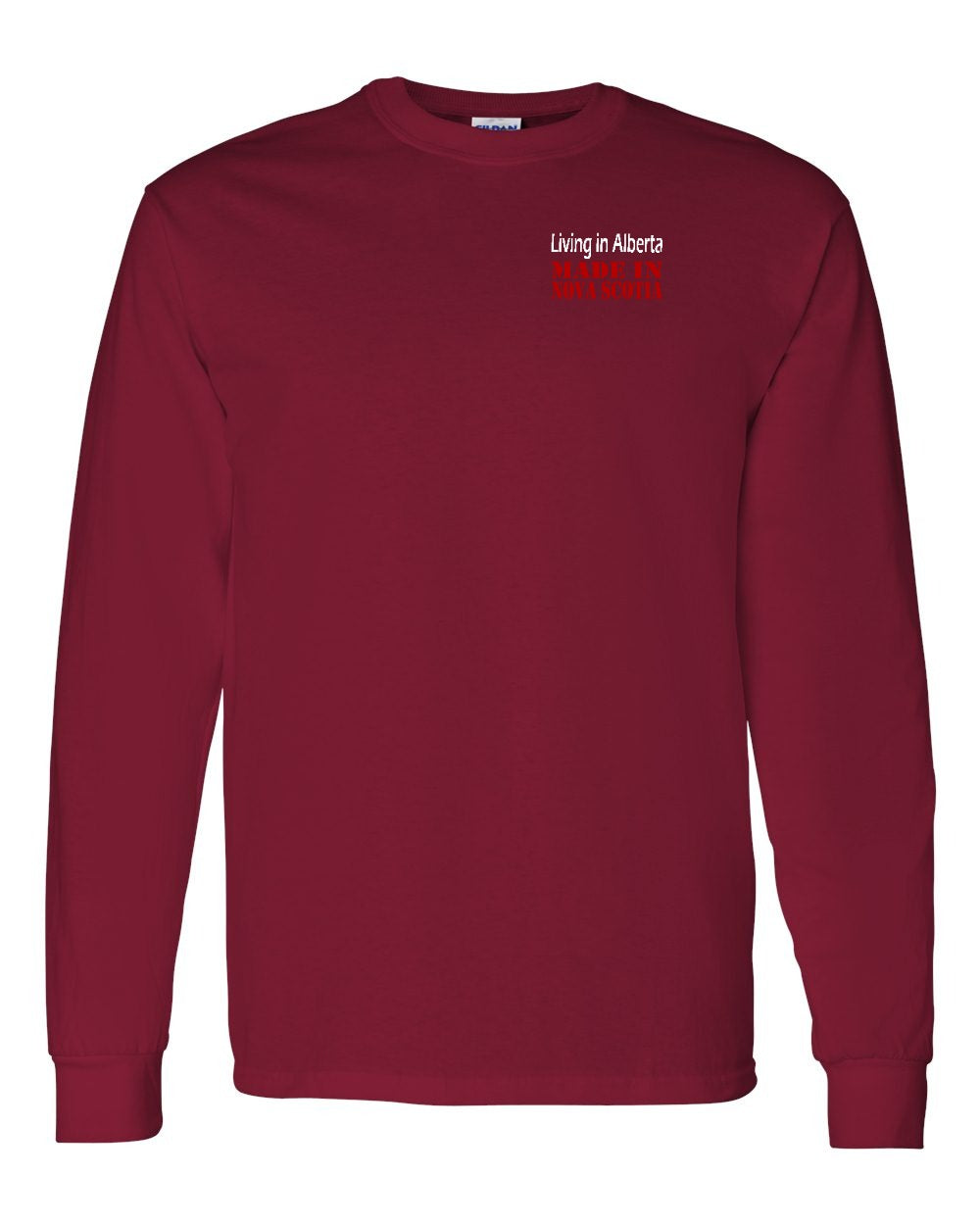 Living Alberta Made in Nova Scotia Left Chest and Back Long Sleeve Tee