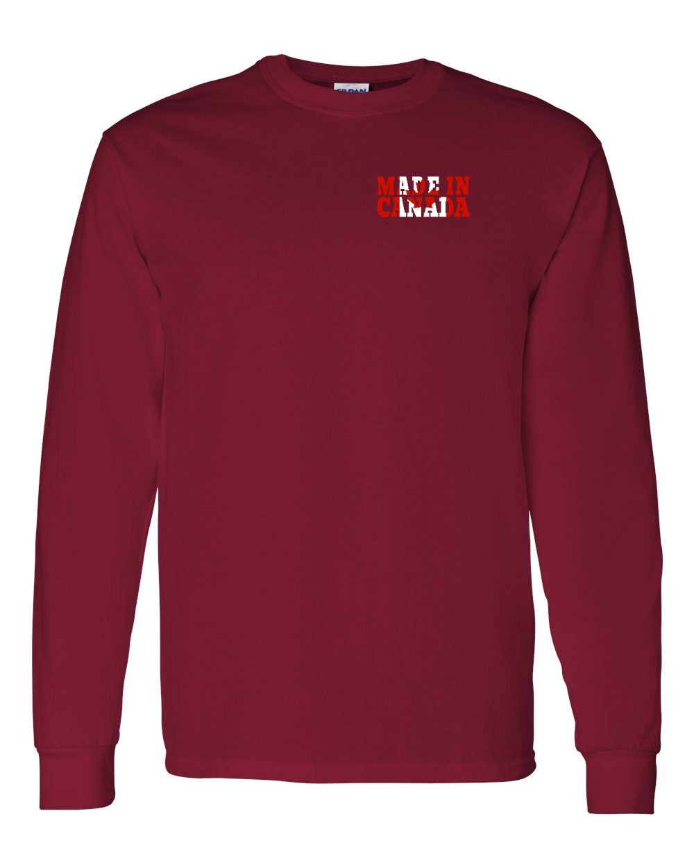 Made in Canada Flag Background Left Chest Long Sleeve - Gildan Canada (sewn Internationally) - Unisex