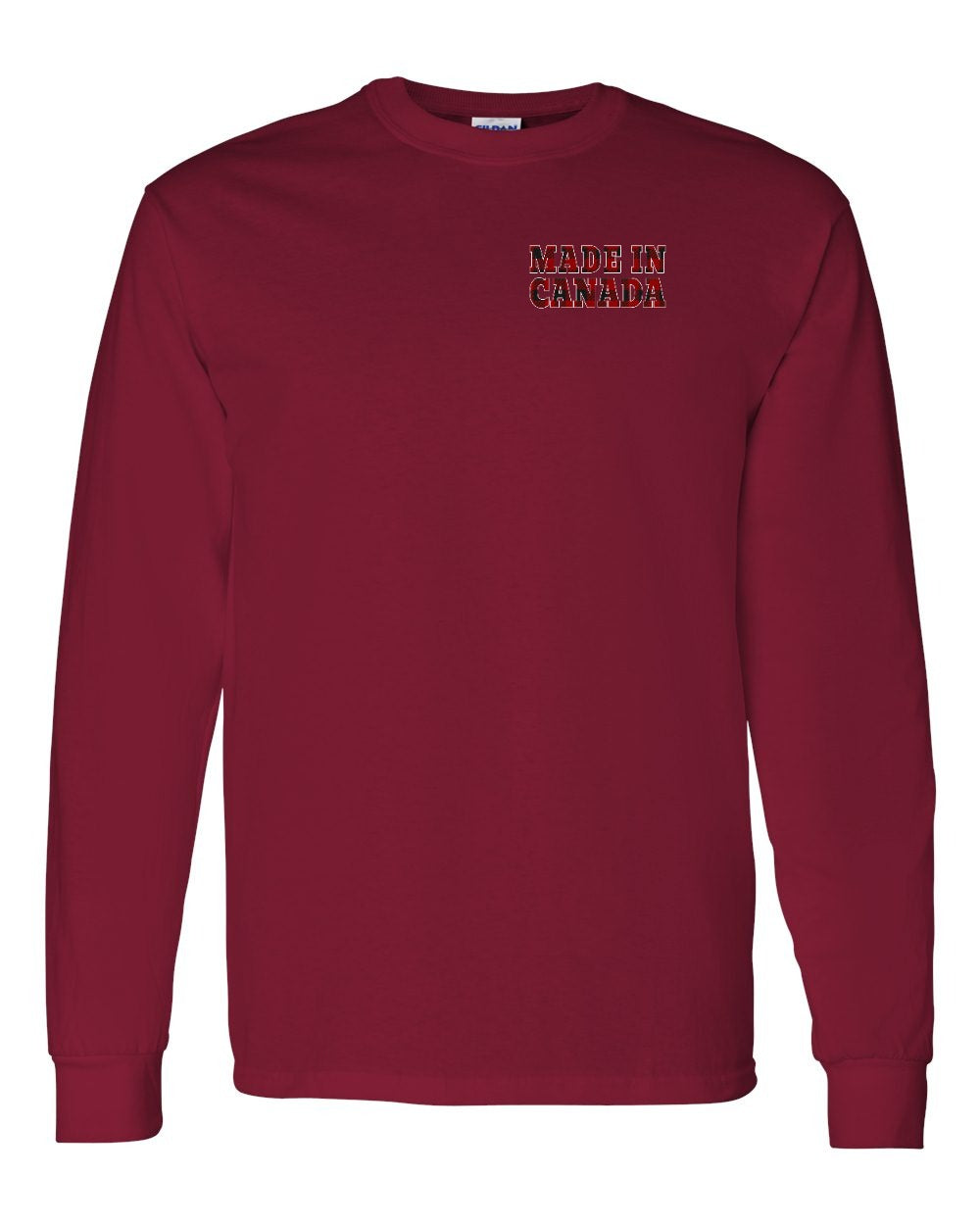 Made in Canada Plaid Background Left Chest Long Sleeve - Gildan Canada (sewn Internationally) - Unisex