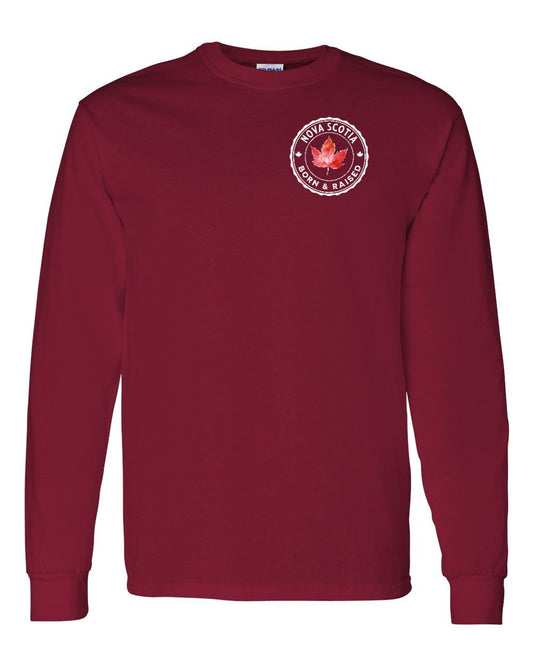 Born and Rasied Nova Scotia Left Chest Long Sleeve