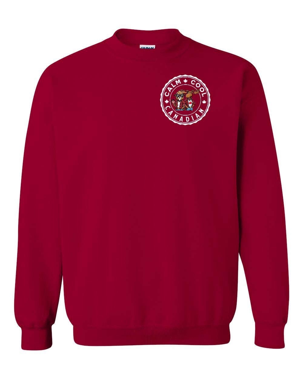 Calm Cool Moose and Beaver Left Chest and Back Crewneck Sweatshirt - Gildan Canada (sewn Internationally) - Unisex