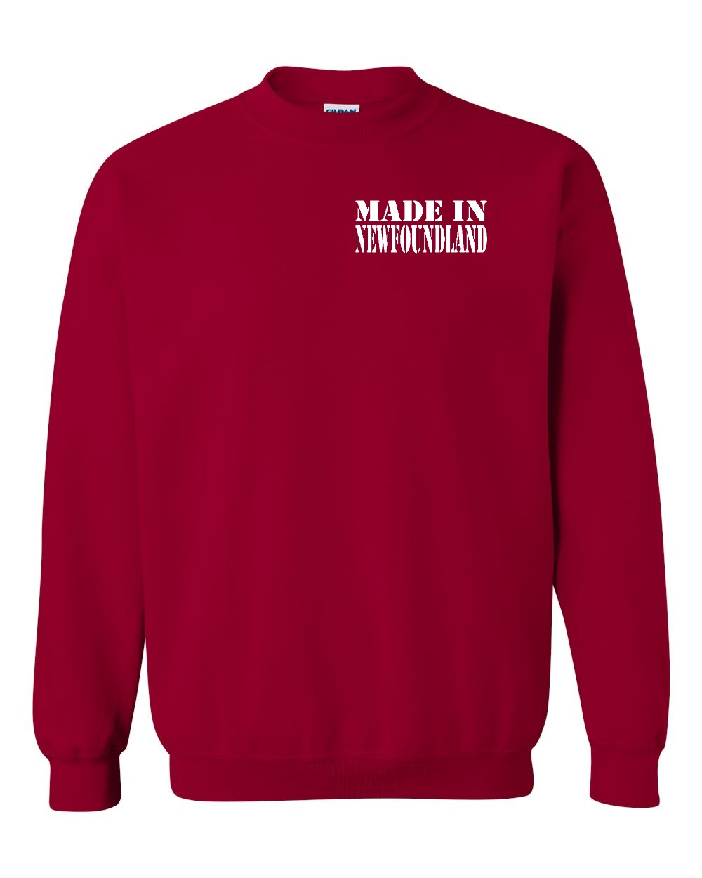 Made In NFLD ( White Lettering) Left Chest and Back Crewneck Sweatshirt - Unisex