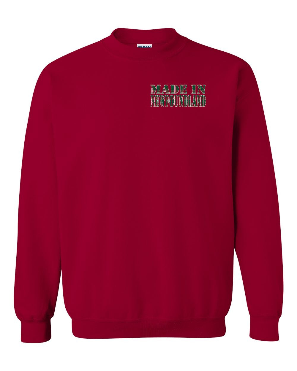 Made In NFLD ( Tartan Lettering) Left Chest and Back Crewneck Sweatshirt - Unisex