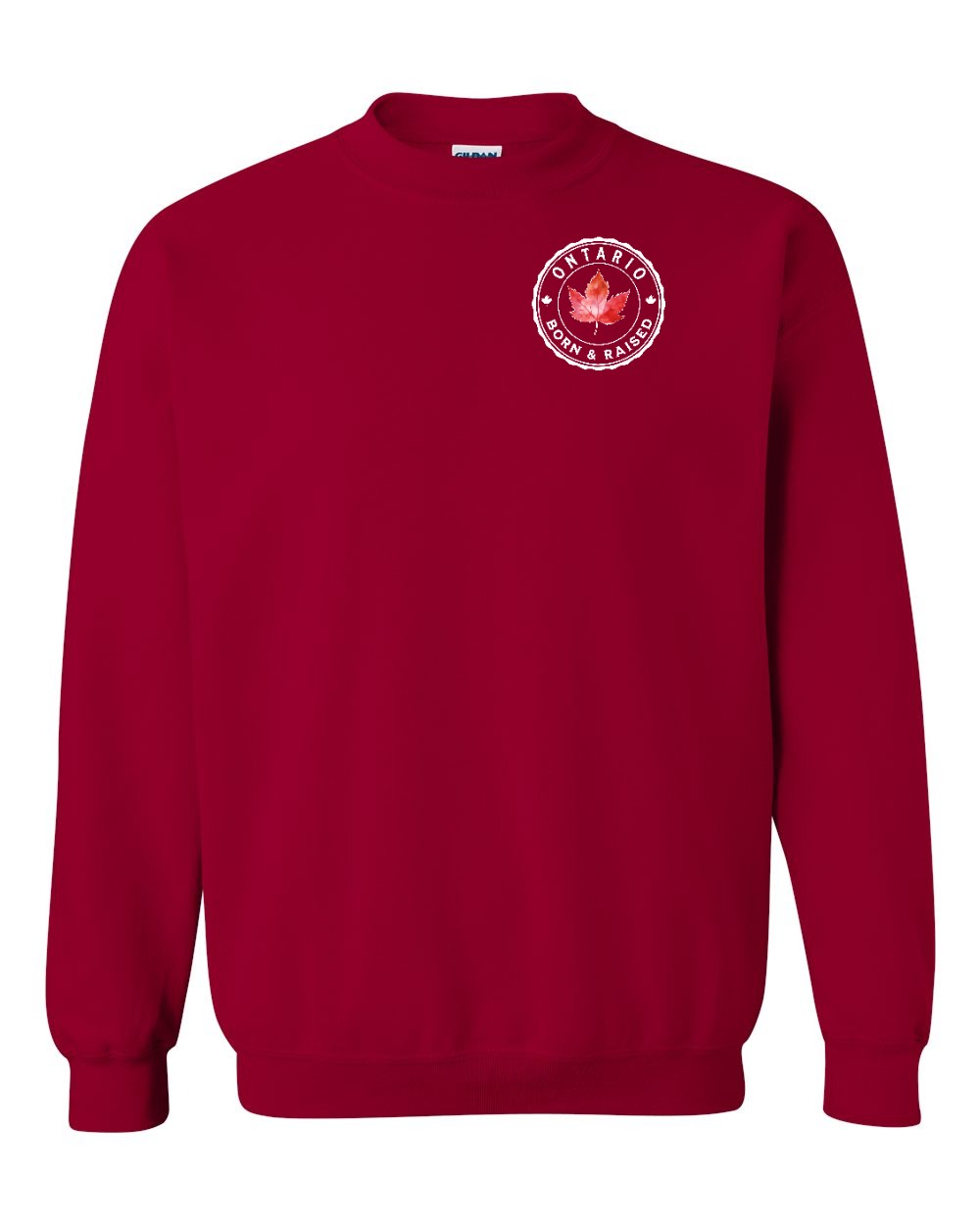 Born and Raised Ontario Left Chest Crewneck Sweatshirt - Gildan Canada (sewn Internationally) - Unisex