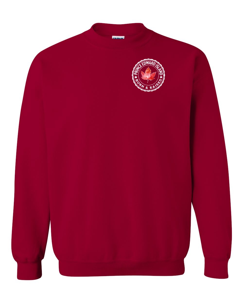 Born and Raised PEI Left Chest Crewneck Sweatshirt - Gildan Canada (sewn Internationally) - Unisex