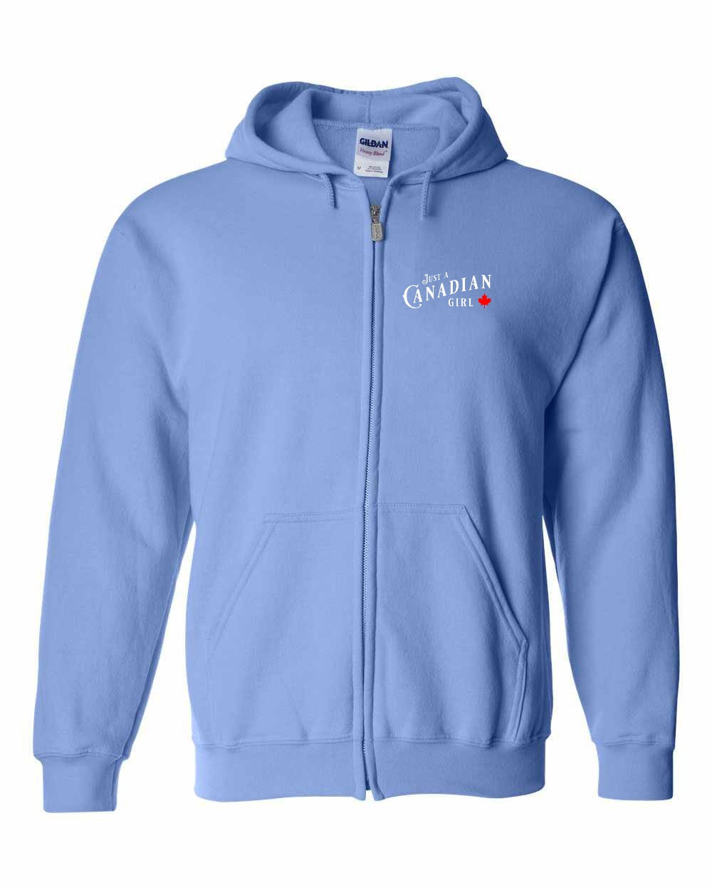 Just a canadian Girl Leaf Left Chest Zip Hoodie - Gildan Canada (sewn Internationally) - Unisex