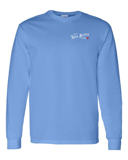 Just a Nova Scotia Girl Red Heart Left Chest Long Sleeve Tee