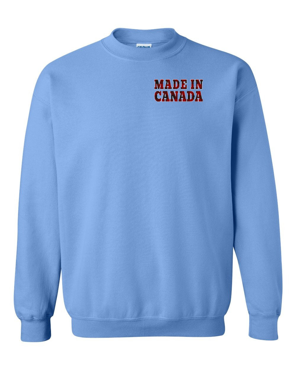 Made in Canada Plaid Background Left Chest and Back Crewneck Sweatshirt - Gildan Canada (sewn Internationally) - Unisex