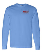 Made in Canada Plaid Background Left Chest and Back Long Sleeve - Gildan Canada (sewn Internationally) - Unisex