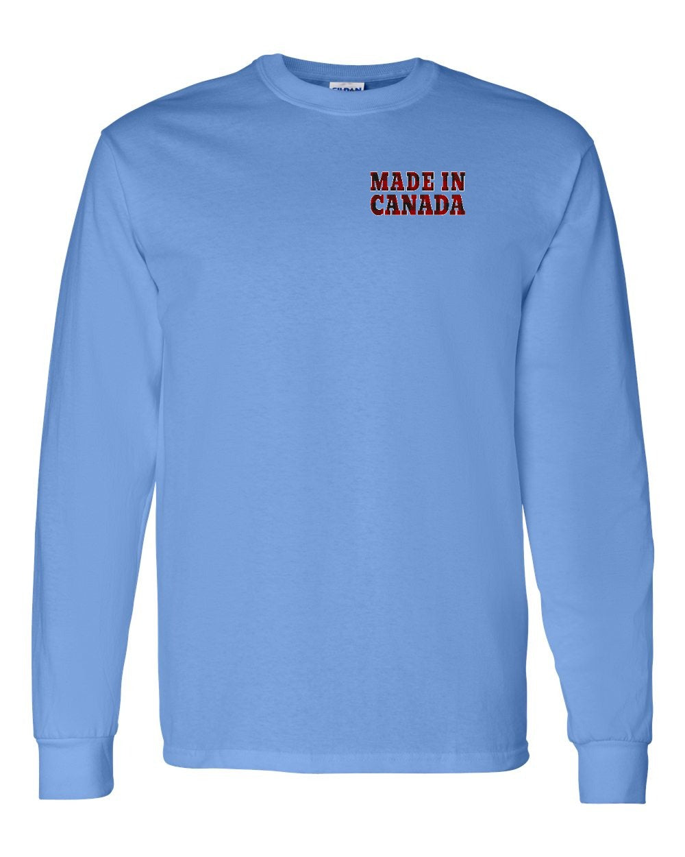Made in Canada Plaid Background Left Chest and Back Long Sleeve - Gildan Canada (sewn Internationally) - Unisex