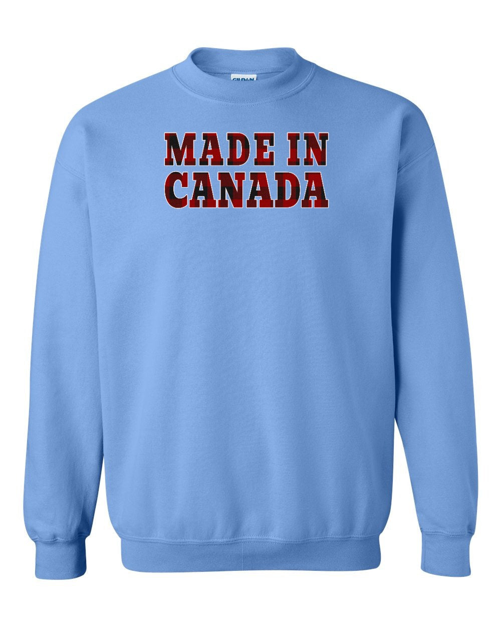 Made in Canada Plaid Background Crewneck Sweatshirt - Gildan Canada (sewn Internationally) - Unisex