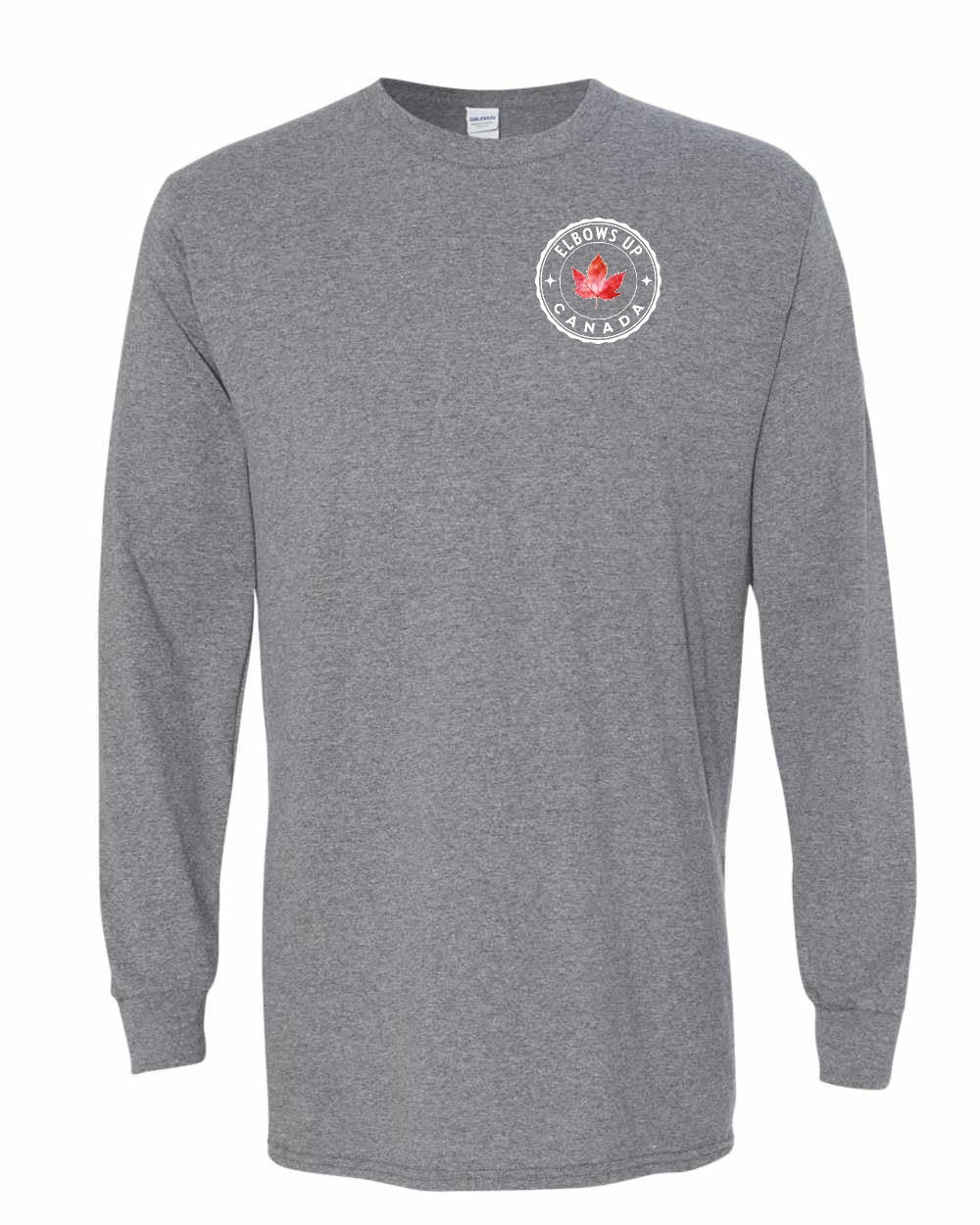 Elbows up Leaf Left Chest and Back Long Sleeve - Gildan Canada (sewn Internationally) - Unisex