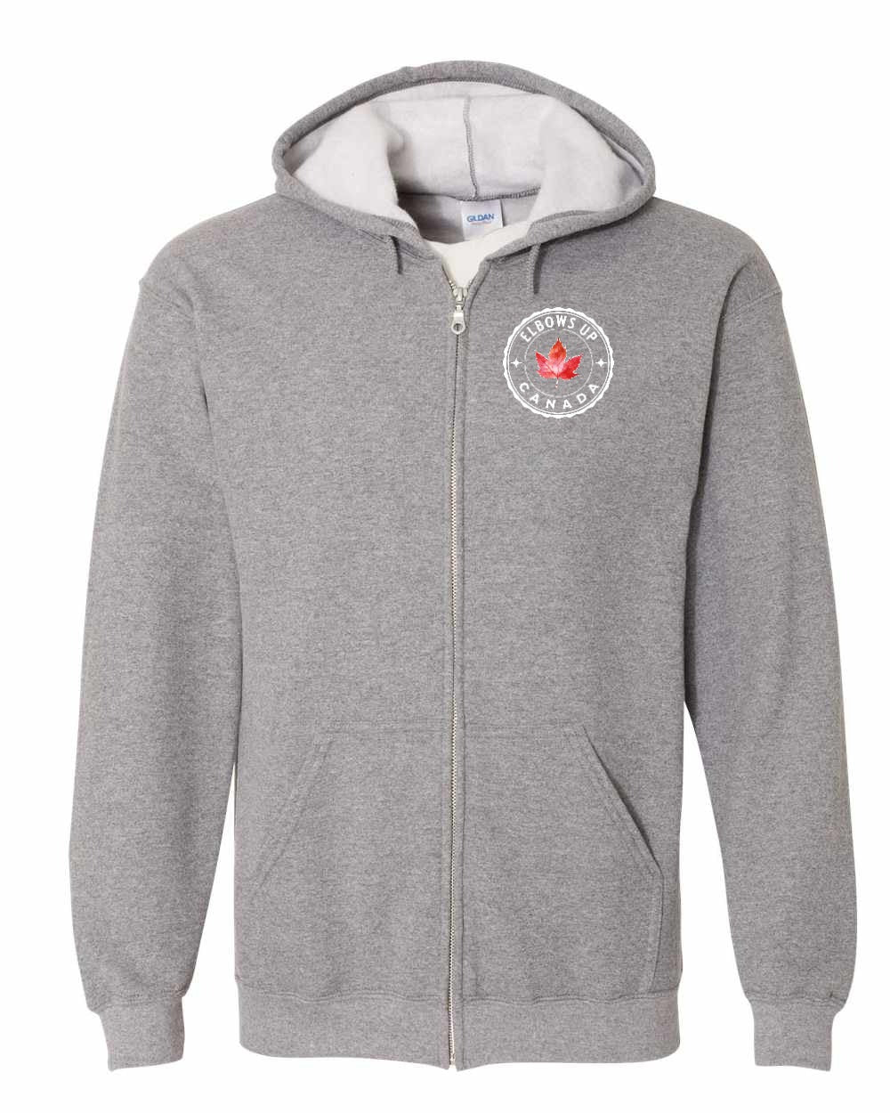 Elbows up Leaf Left Chest and Back Zip Hoodie - Gildan Canada (sewn Internationally) - Unisex