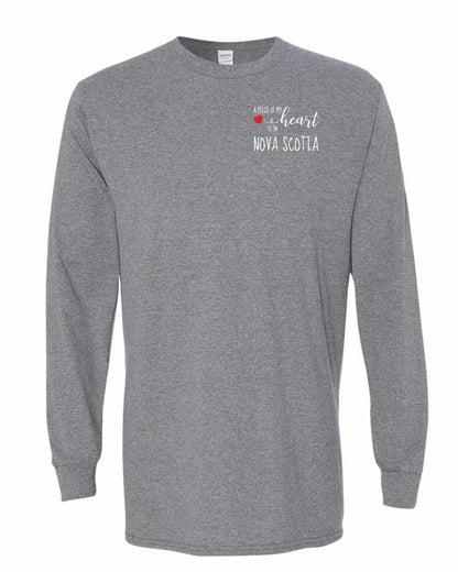A piece of My heart in Nova Scotia (Red Heart) Left Chest and Back Long Sleeve Tee